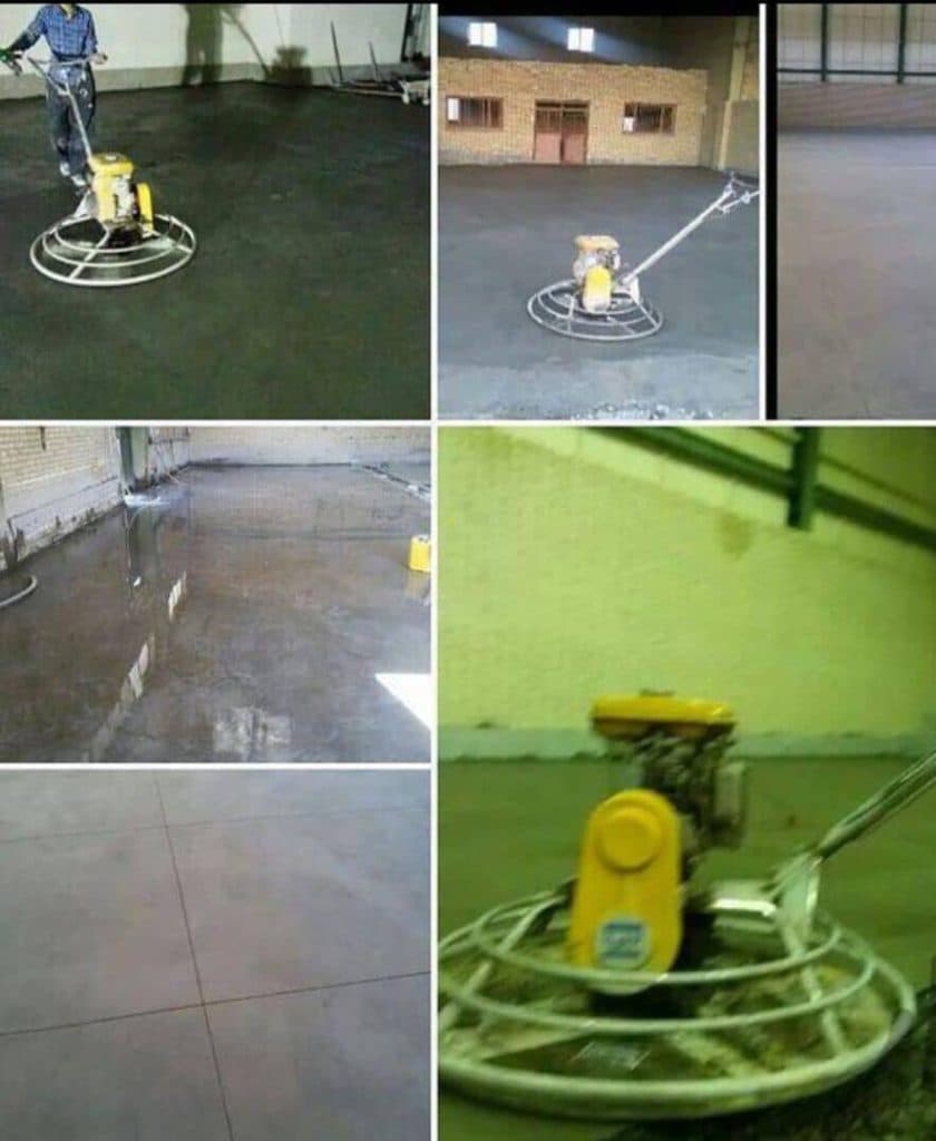 اجرای کف سازی بتنی با دستگاه ماله پروانه تاجی در بیرجند خراسان جنوبی
