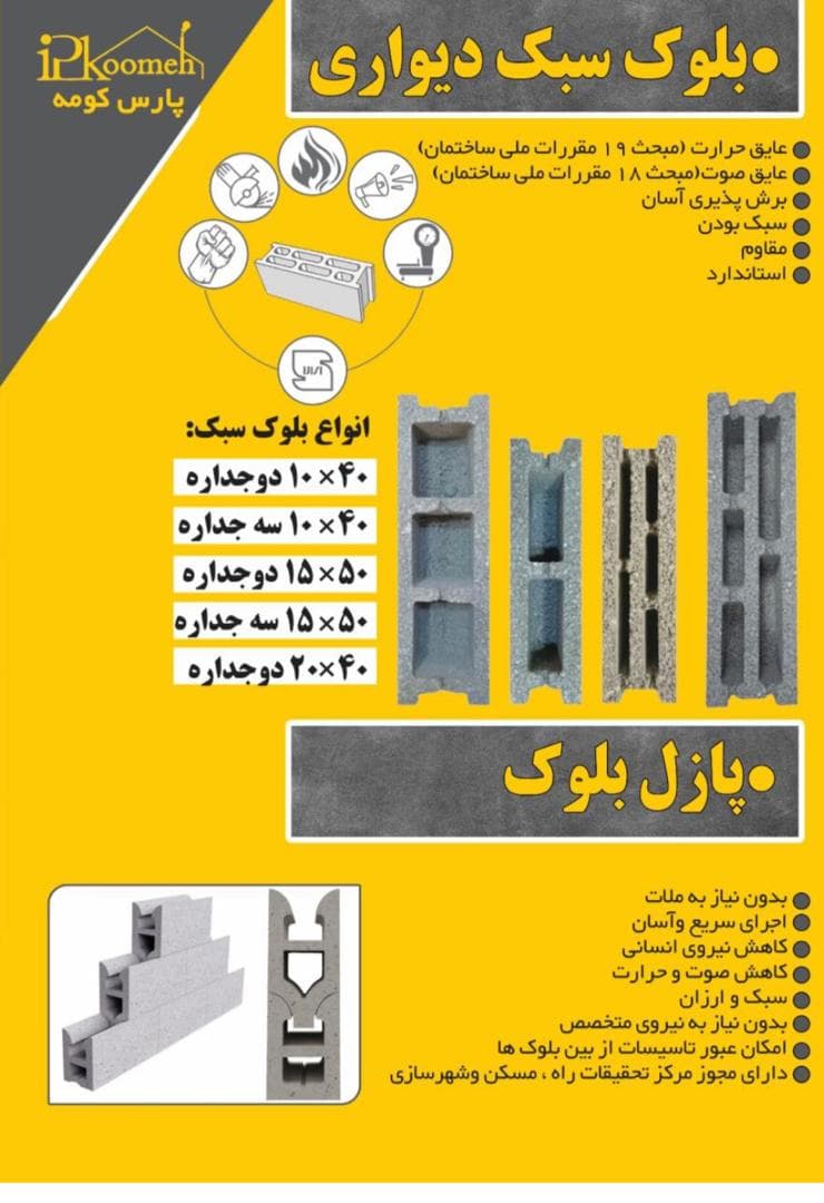 تولید و فروش بلوک سبک سیمانی لیکا و ملات آماده پارس کومه بهادری در شیراز